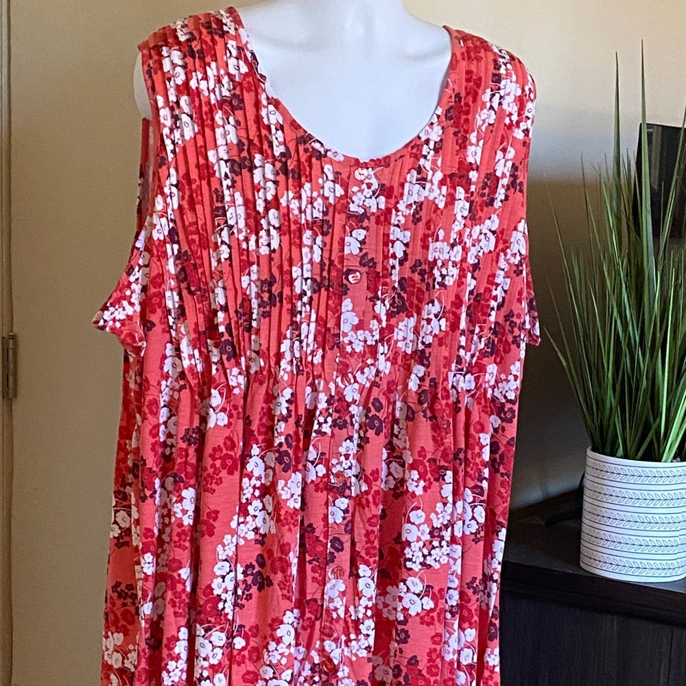 Woman Within Orange Floral Sleeveless Blouse